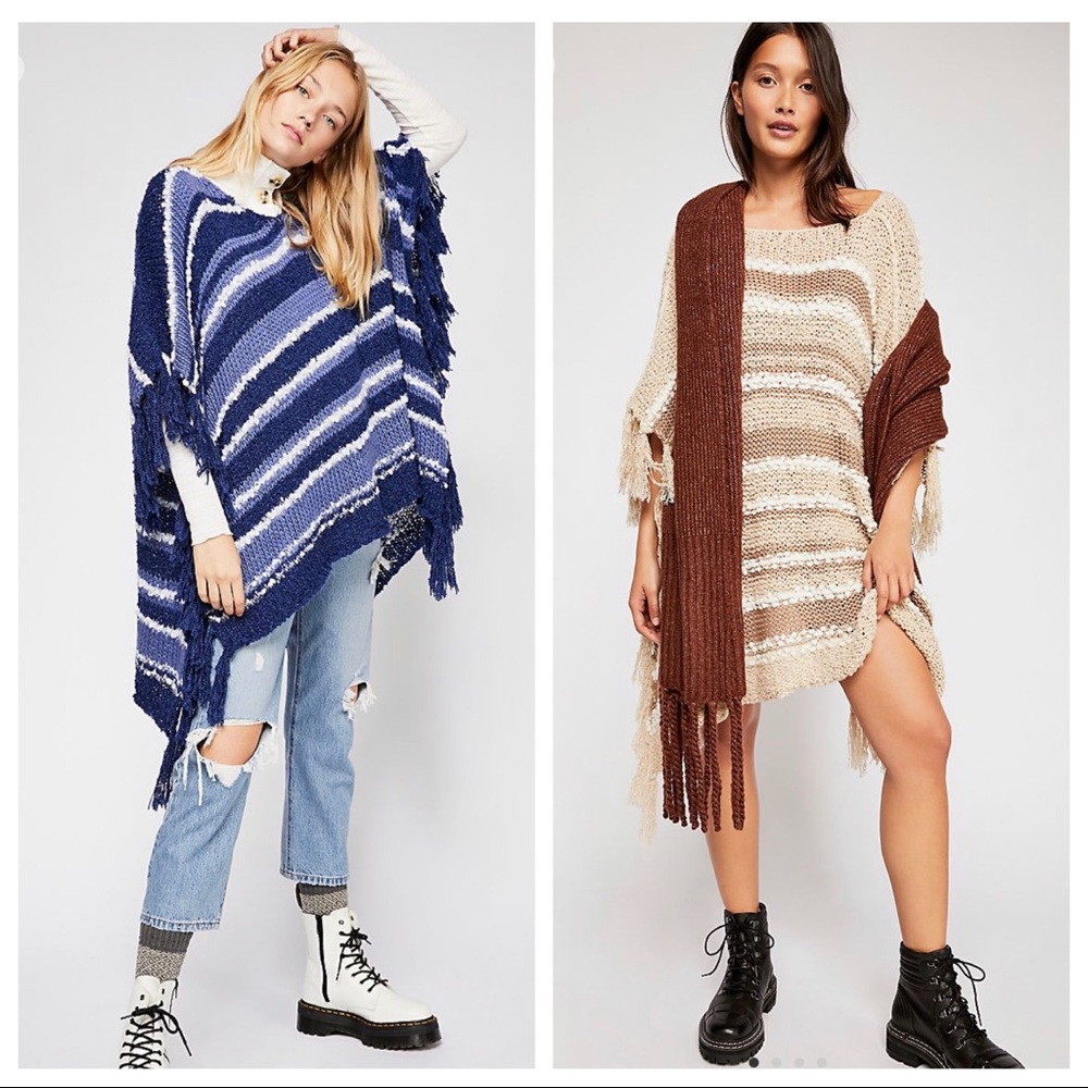 Free people Big Dipper stripe poncho sweater top O/S